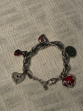 Brighton “Go Red” collectible Silver Charm Bracelet with Red Heart Accents